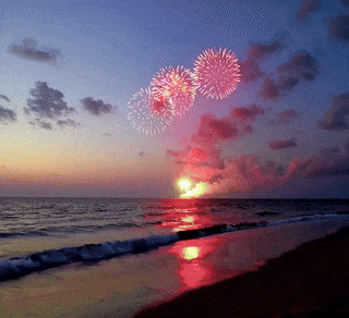 Félicitations (feux d'artifice, plage)